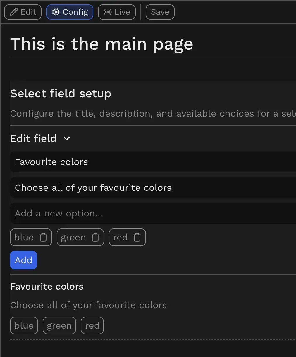 Tweaking Select component settings while building a client page