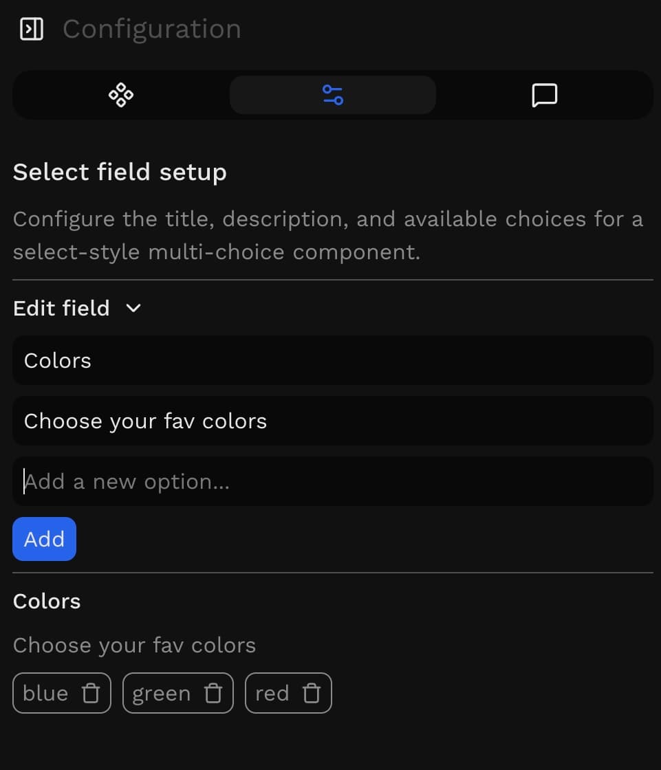Tweaking Select component settings while building a client page